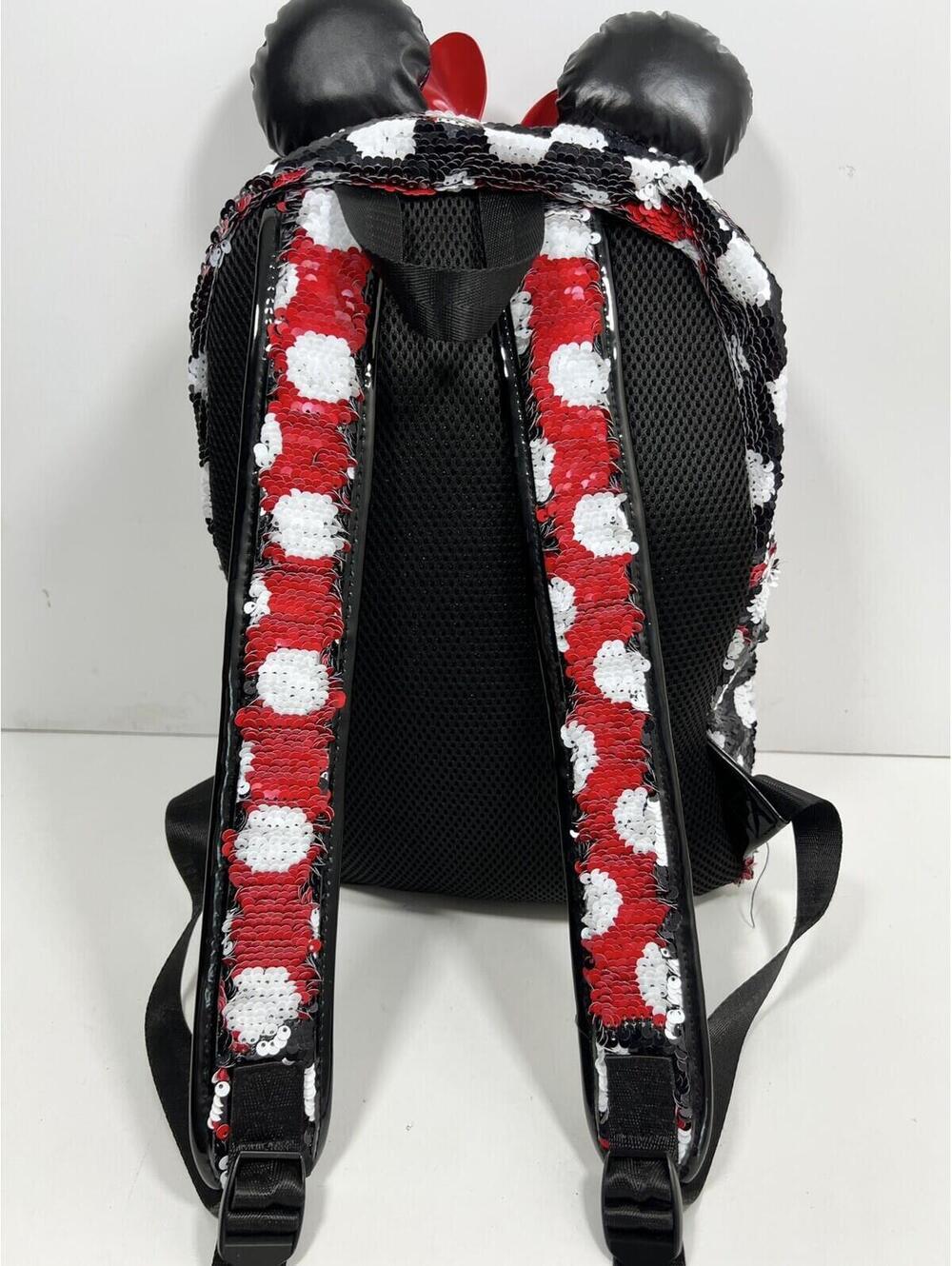 Disney Parks Retired Reversible Sequins Mini Moose Backpack EUC Black Red Ears - Picture 9 of 9